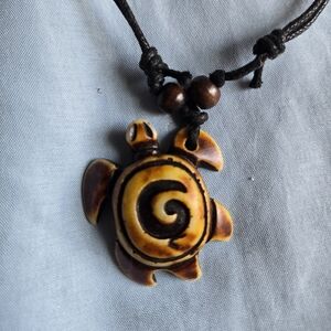 Handcrafted Turtle Pendant Necklace - Yellow and Brown